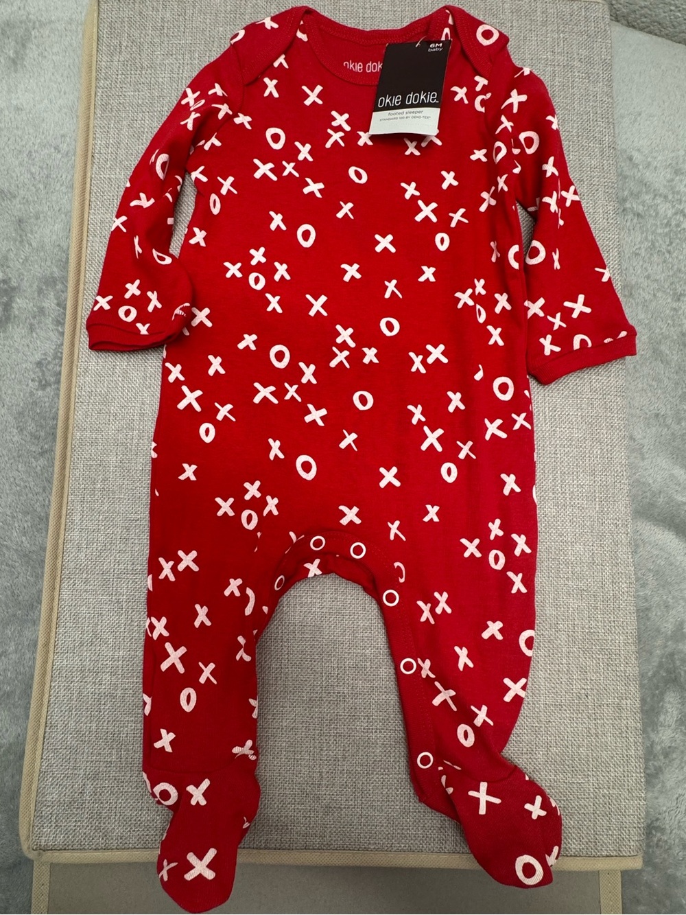 okie dokie Red Footed Baby One-Piece with White XO Print